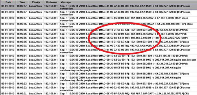 ตัวอย่างการจัดเก็บ Log